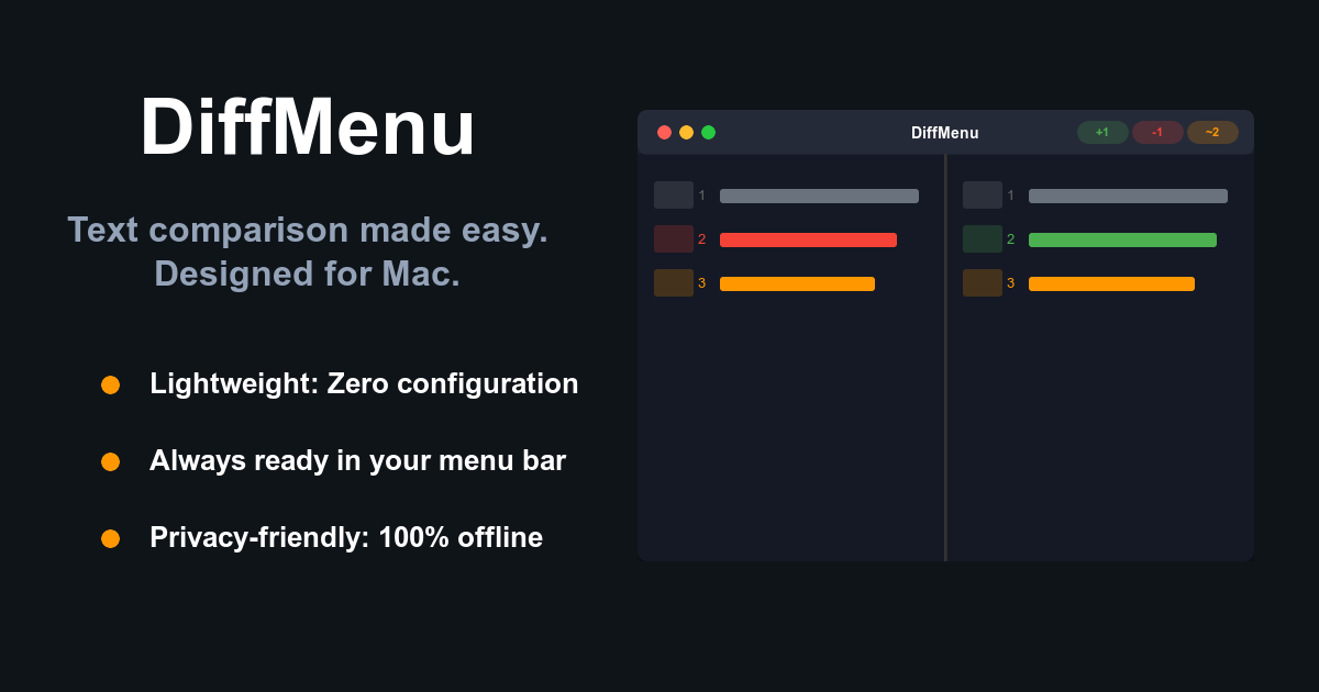 DiffMenu - Text Comparison from Your Menu Bar